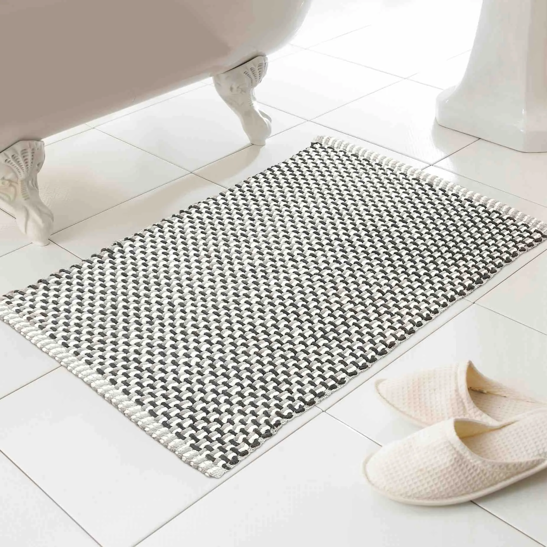 Basket Weave Bath Mat - Grey