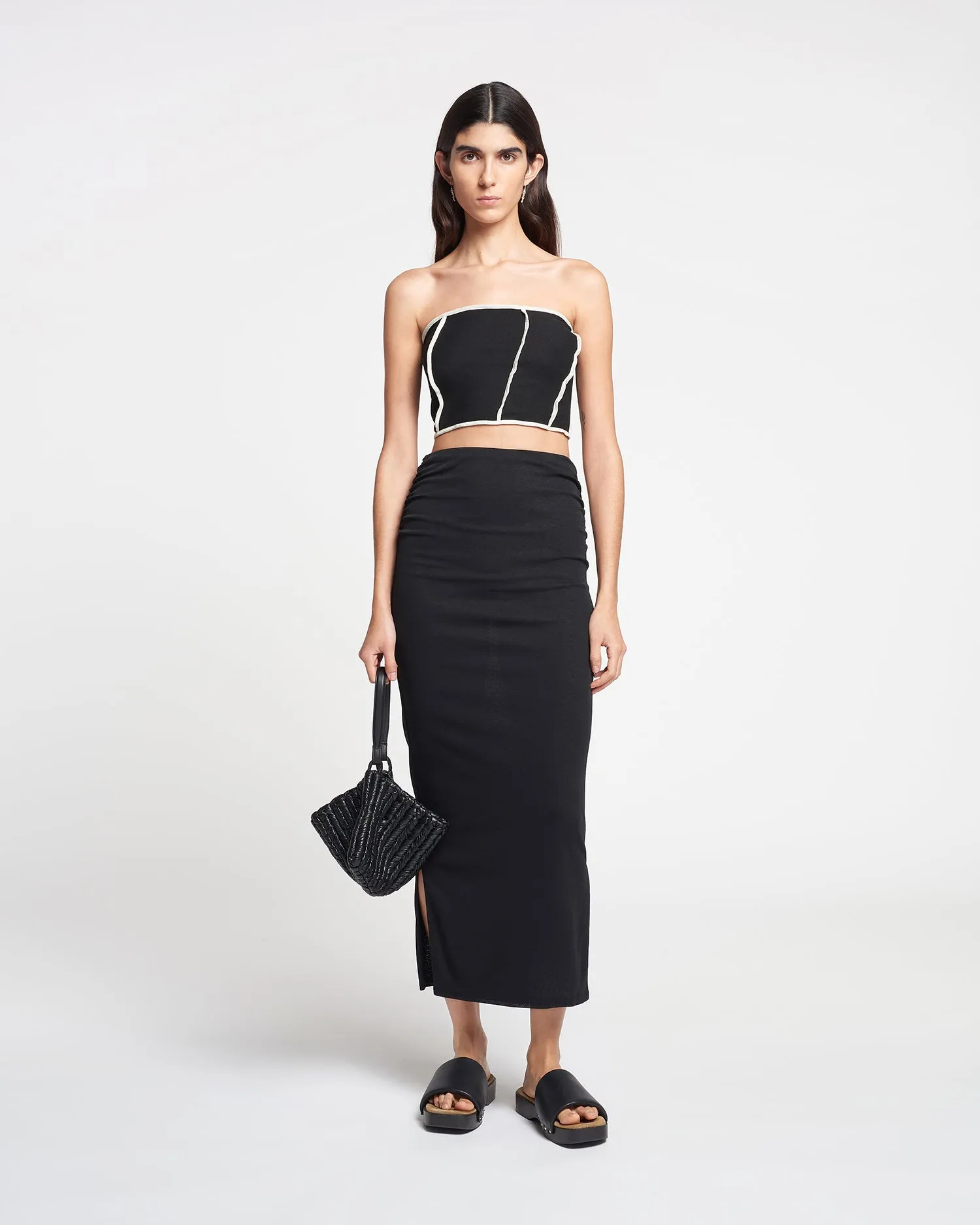 Luisa - Patchwork Mesh-Jersey Tube Top - Black/White wax