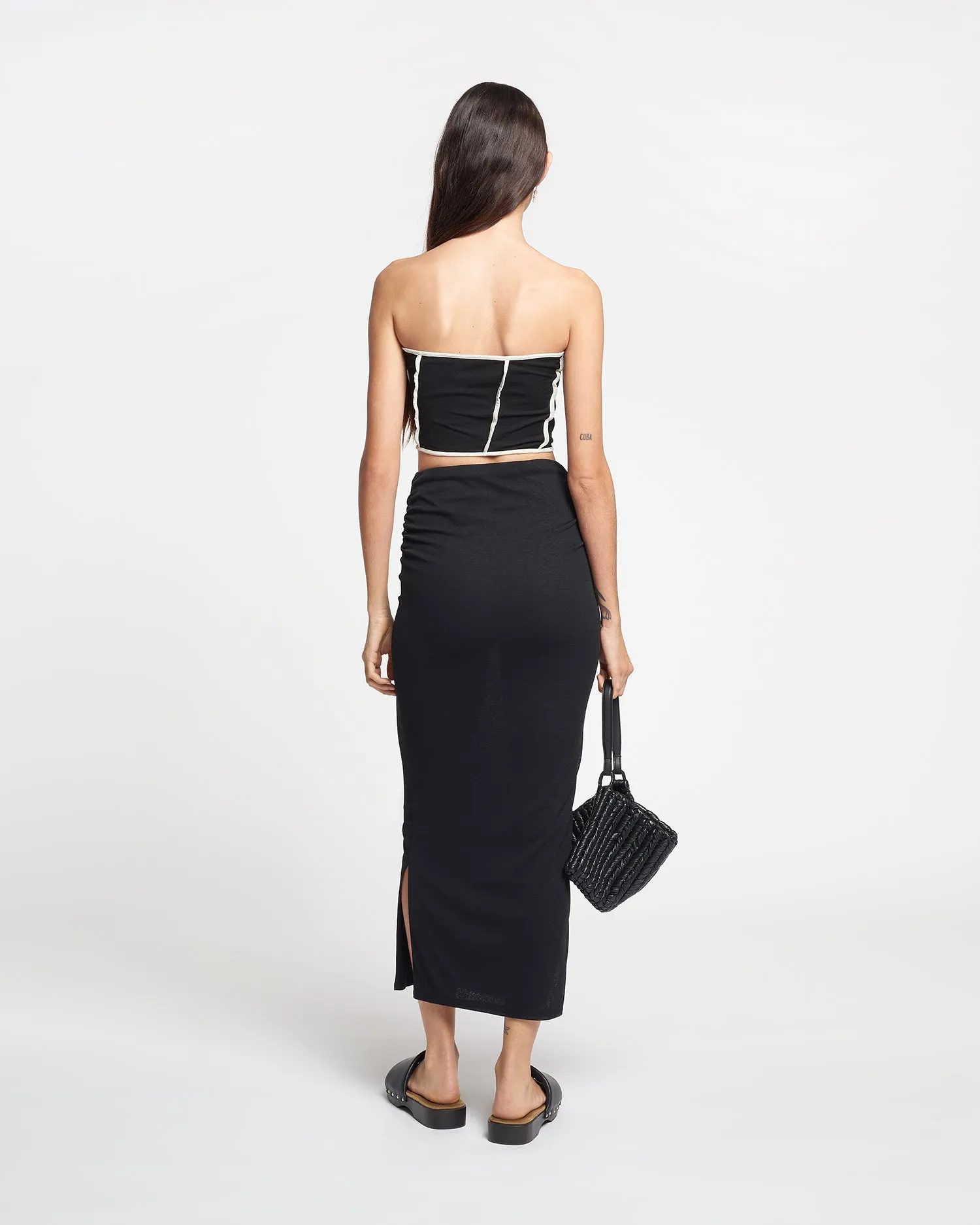 Luisa - Patchwork Mesh-Jersey Tube Top - Black/White wax