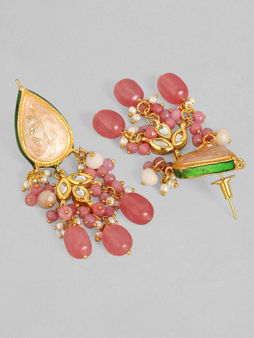 Rubans Luxury 24K Gold Plated Handcrafted Pink Enamel & Pachi Kundan with Pearls Necklace Set