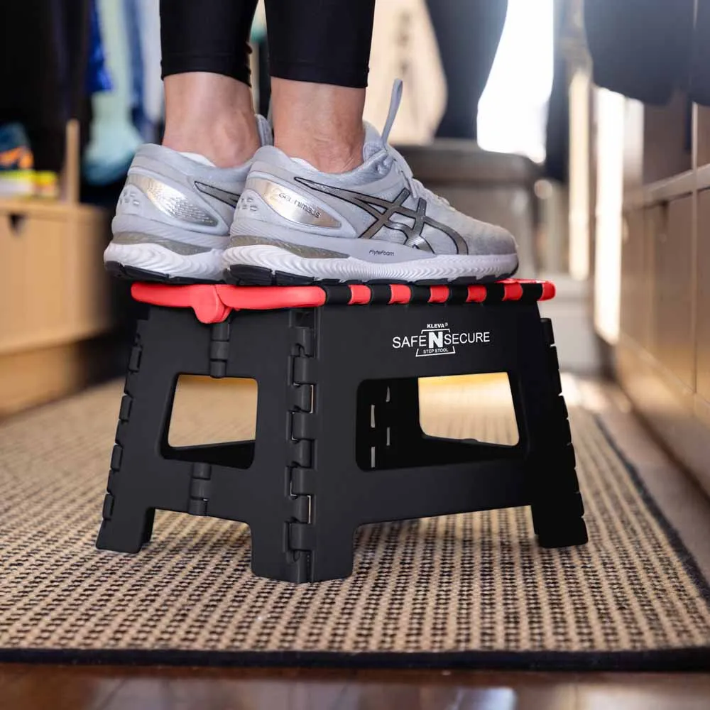 Safe N Secure Folding Step Stool, Lightweight Sturdy Support With Non-Slip Grip