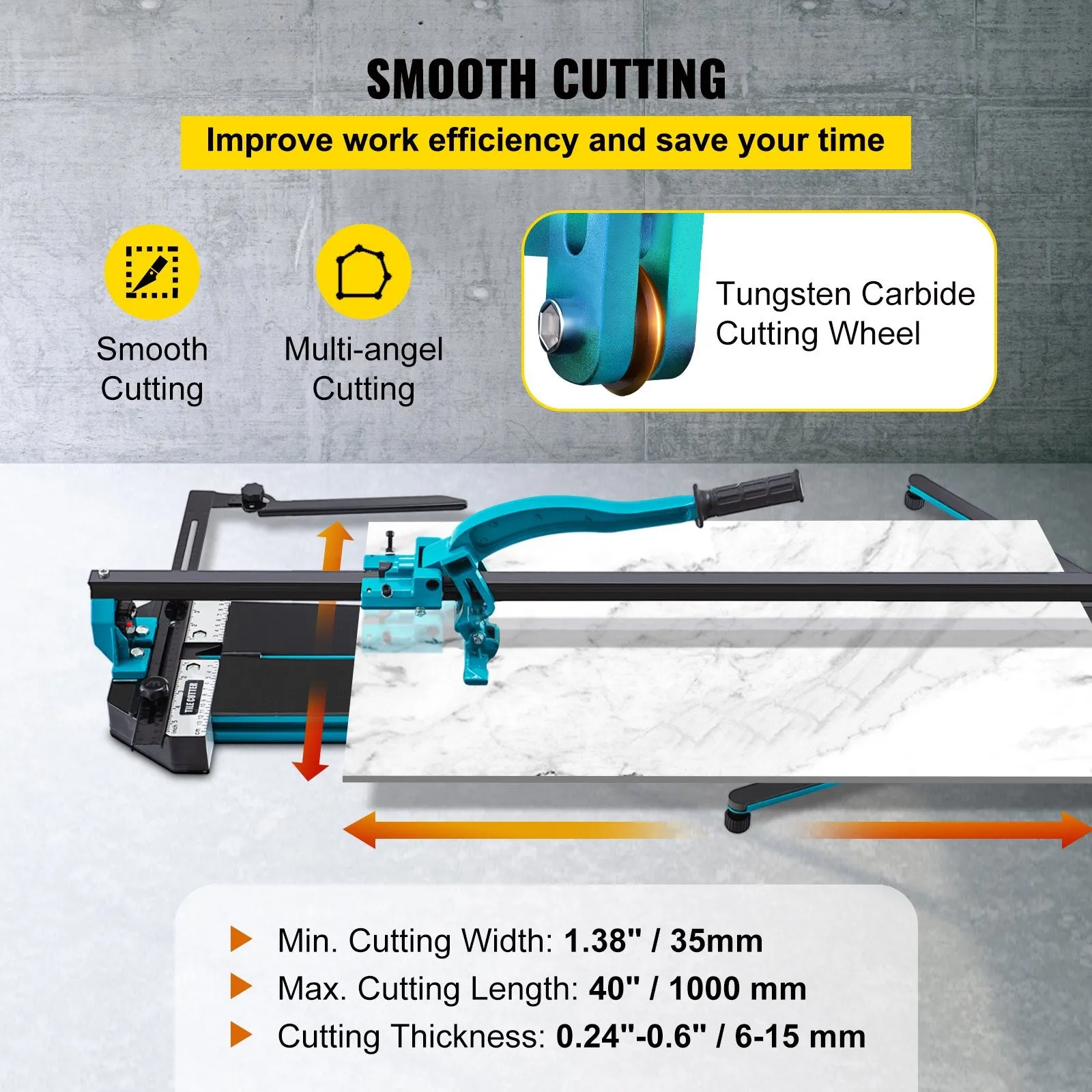 Vevor Tile Cutter 39" Single Rail Double Brackets Manual Tool with Laser Precision 3/5" Capacity New